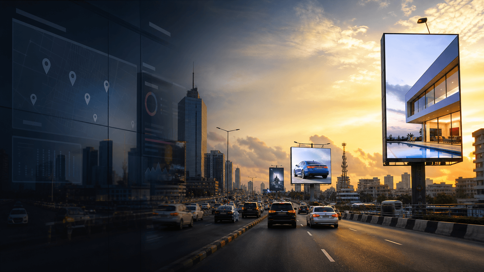 Premium billboards along a modern Nigerian city roadway
